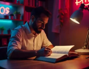 Un homme en train de lire un livre de citations