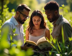 Groupe de personnes lisant des citations pour leur culture générale