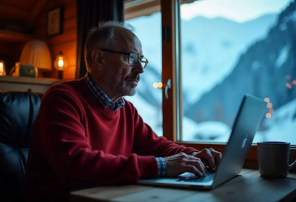 Un homme pratiquant le travail à distance et échangeant par communication écrite